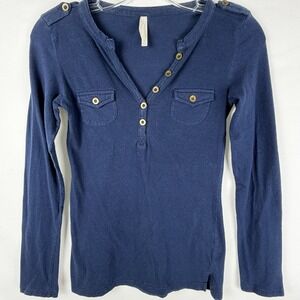 Y2K Military Style Button Henley Pockets Navy Sz S Bella Swan Twilight Dupe